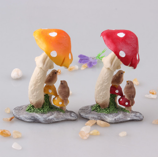 Resting Birds Mushroom Decor