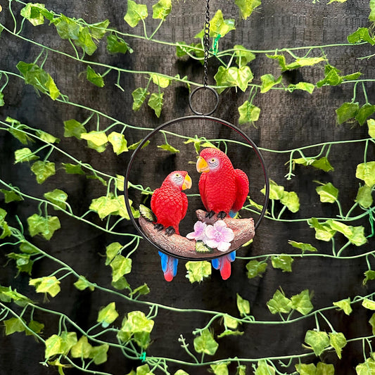 Red Parrot Pair Hanging Resin Decor