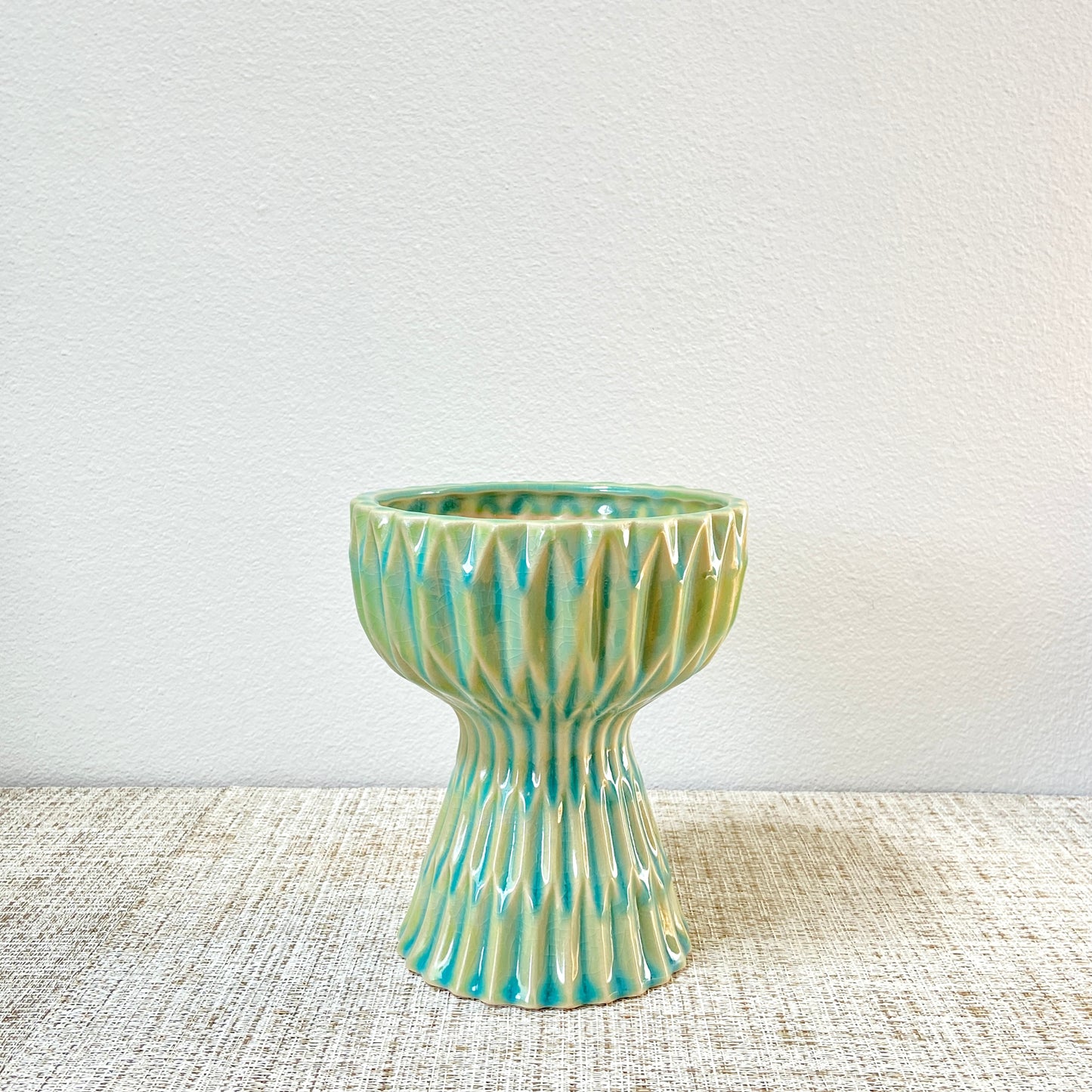 Blue Ribbed Ceramic Planter