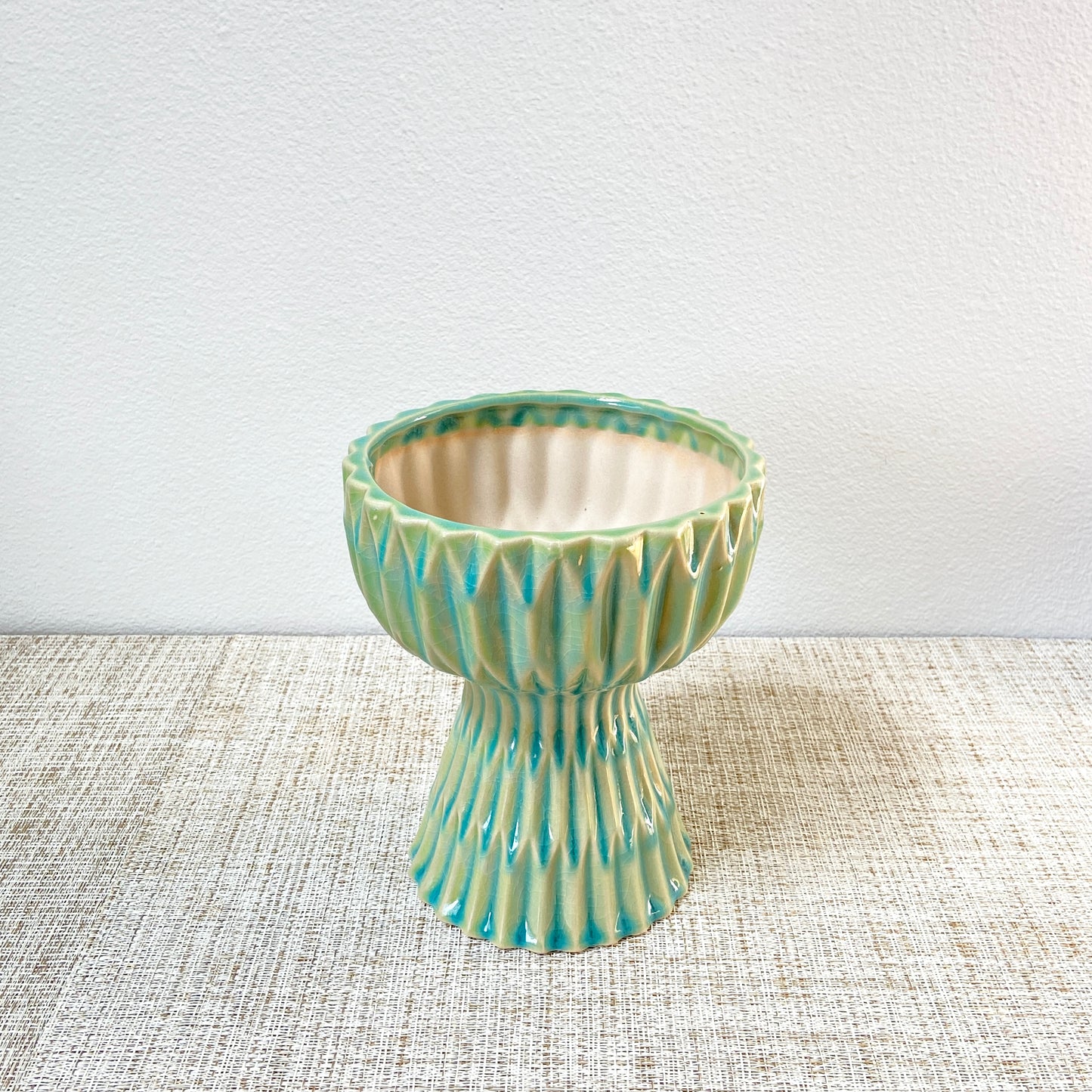 Blue Ribbed Ceramic Planter