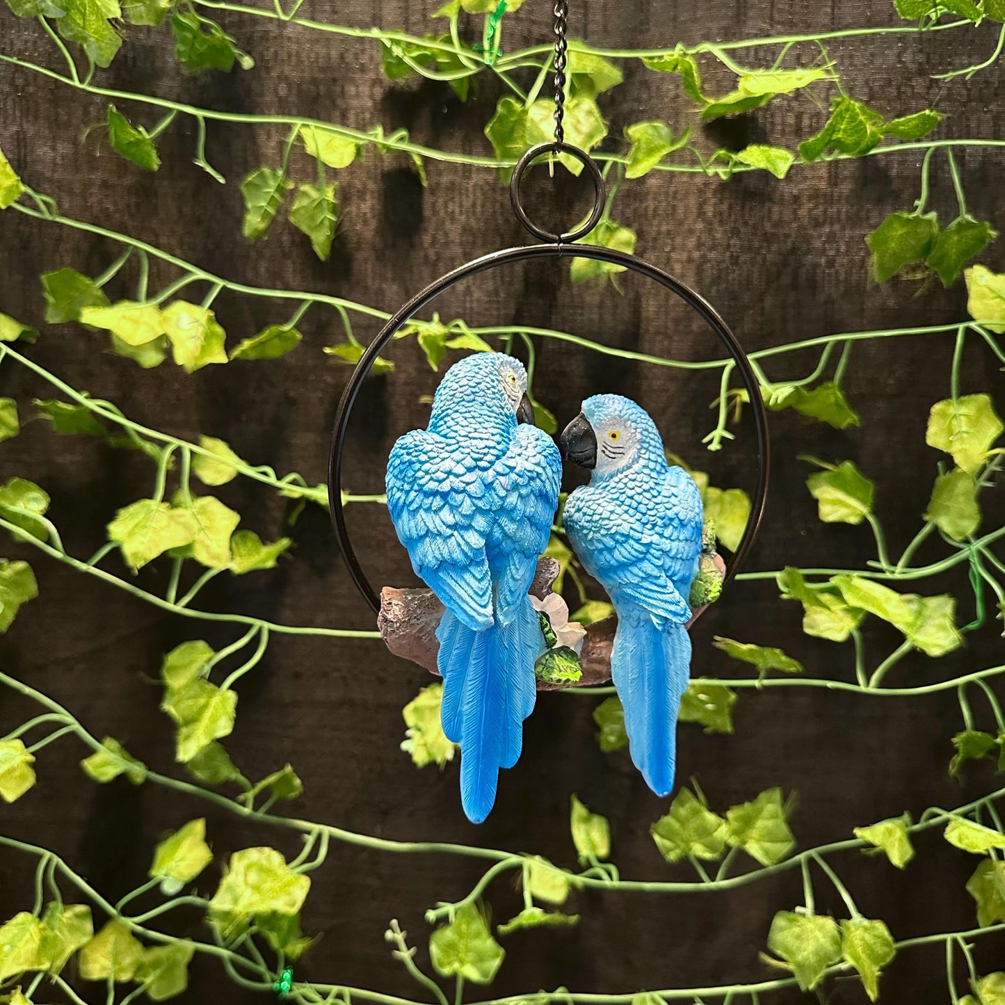 Blue Parrot Pair Hanging Resin Decor