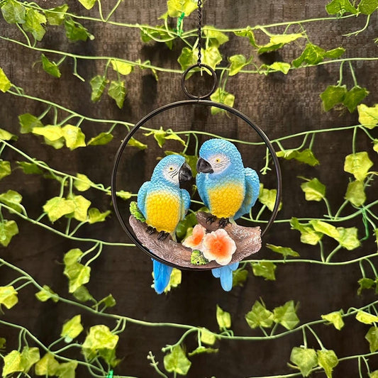 Blue Parrot Pair Hanging Resin Decor