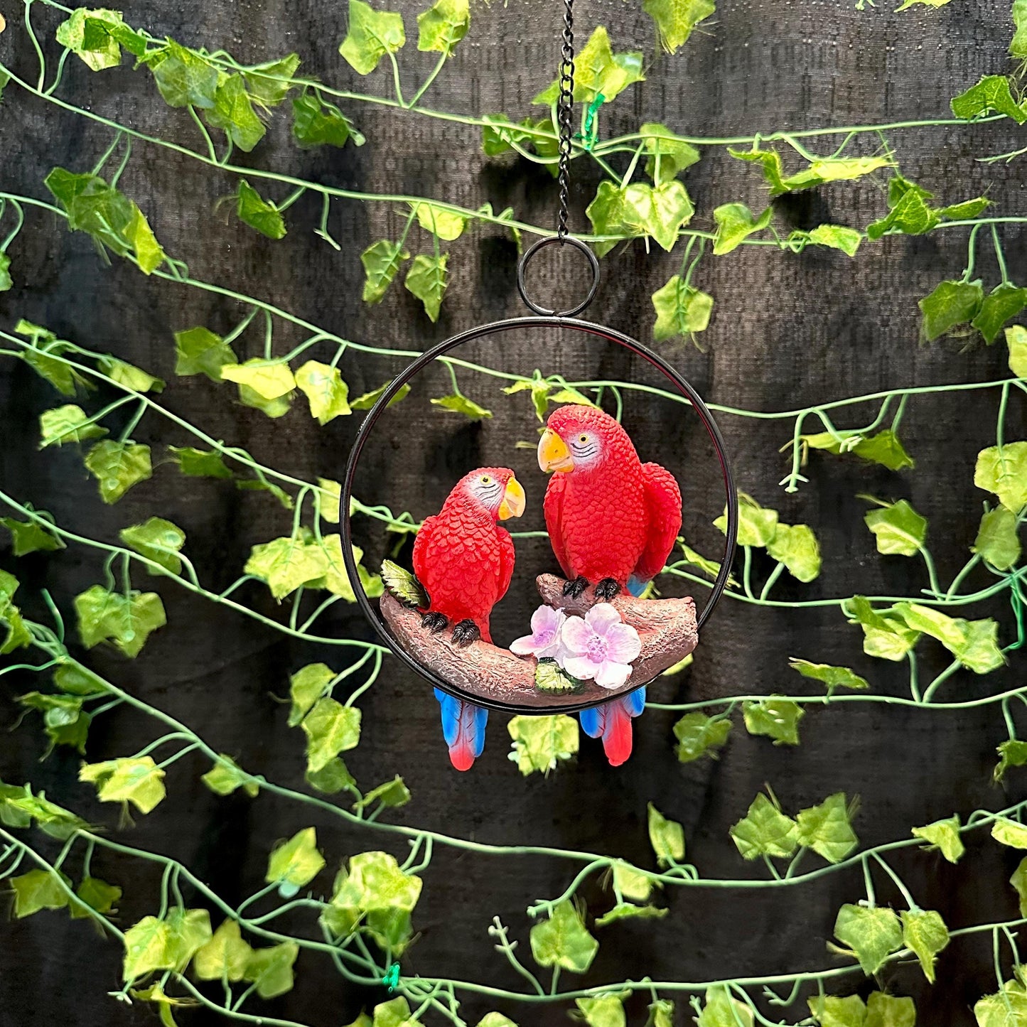 Red Parrot Pair Hanging Resin Decor