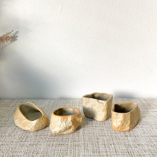 Ceramic Faux Rock Planters, Set of 4