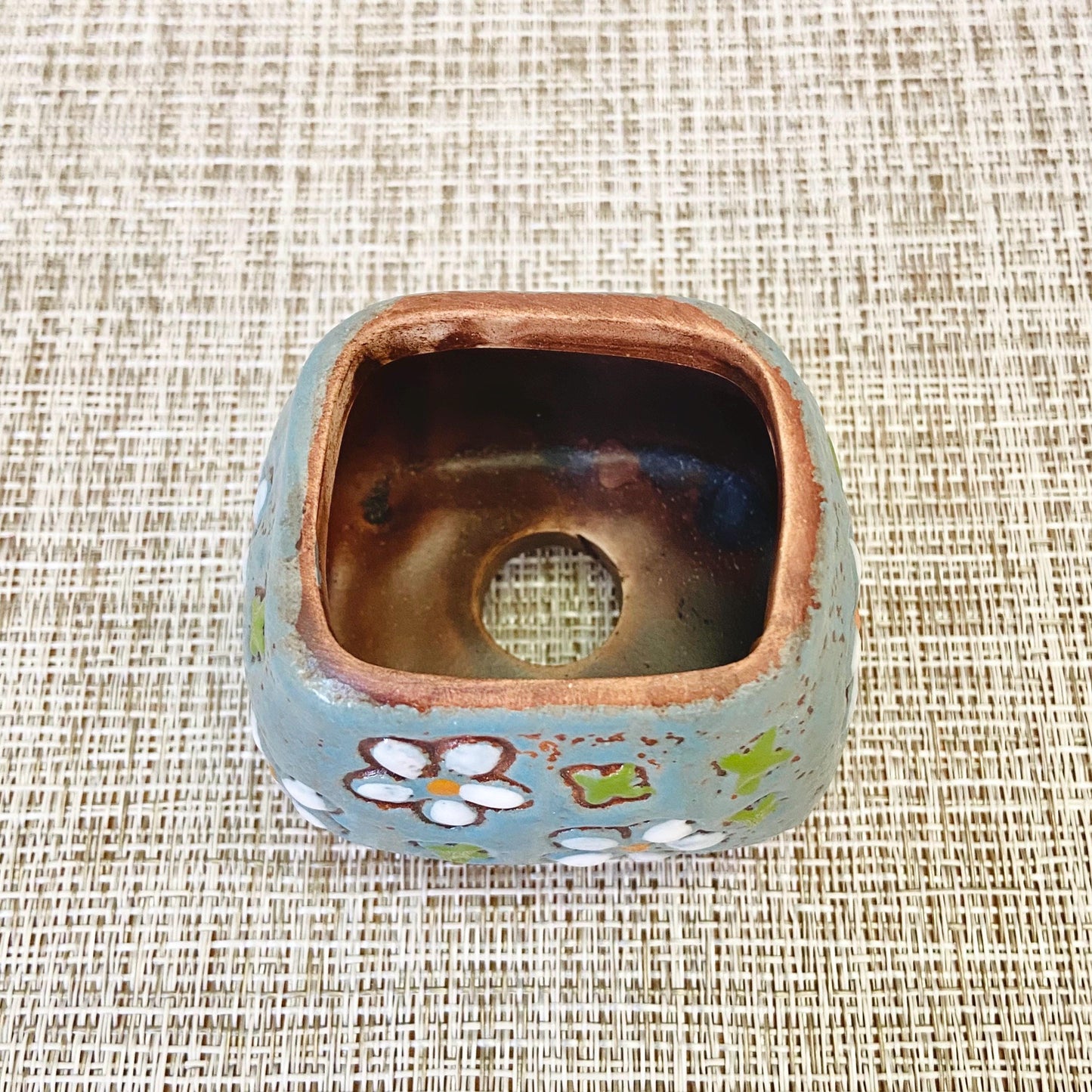 Mini White & Blue Floral Pots, Set of 3