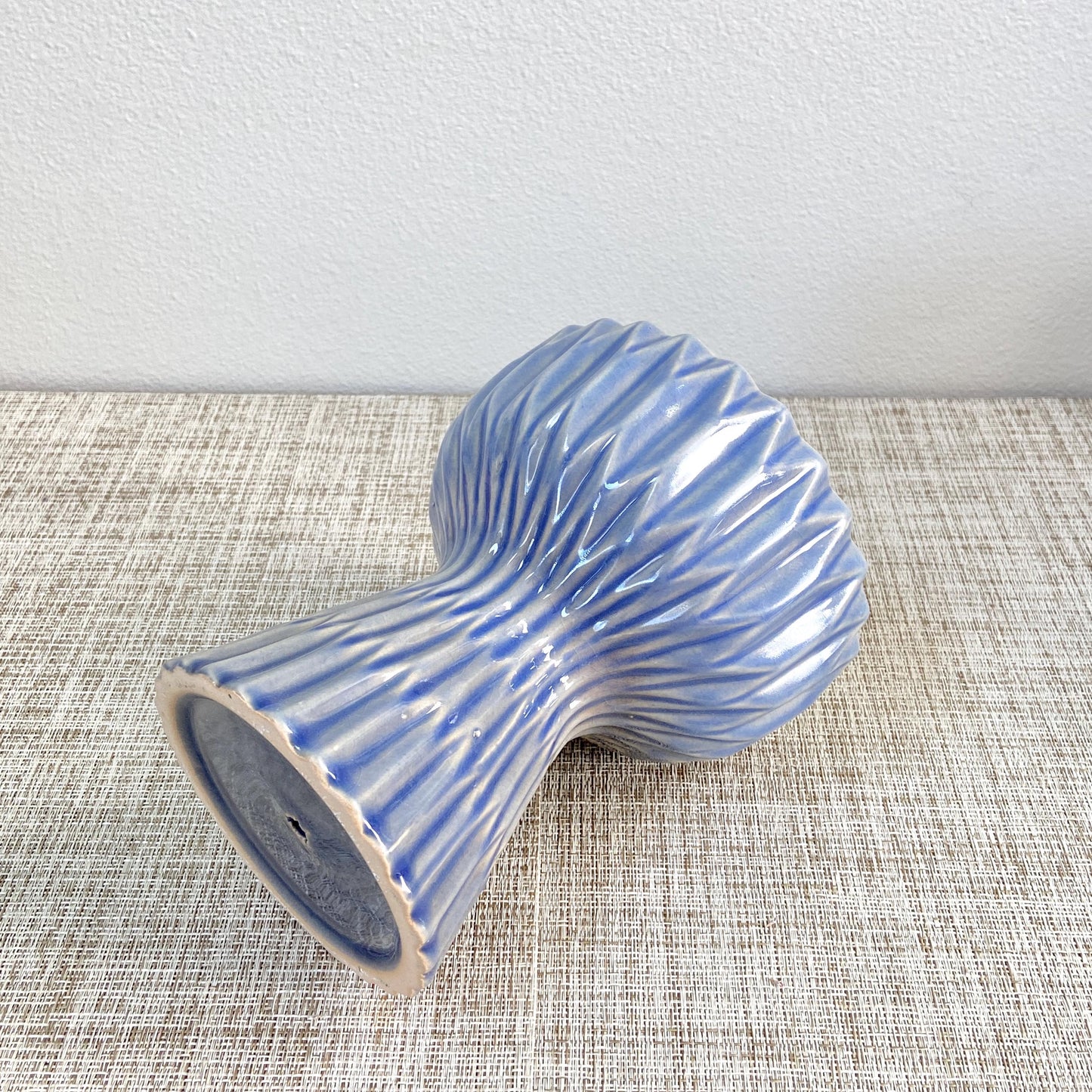 Blue Ribbed Ceramic Planter