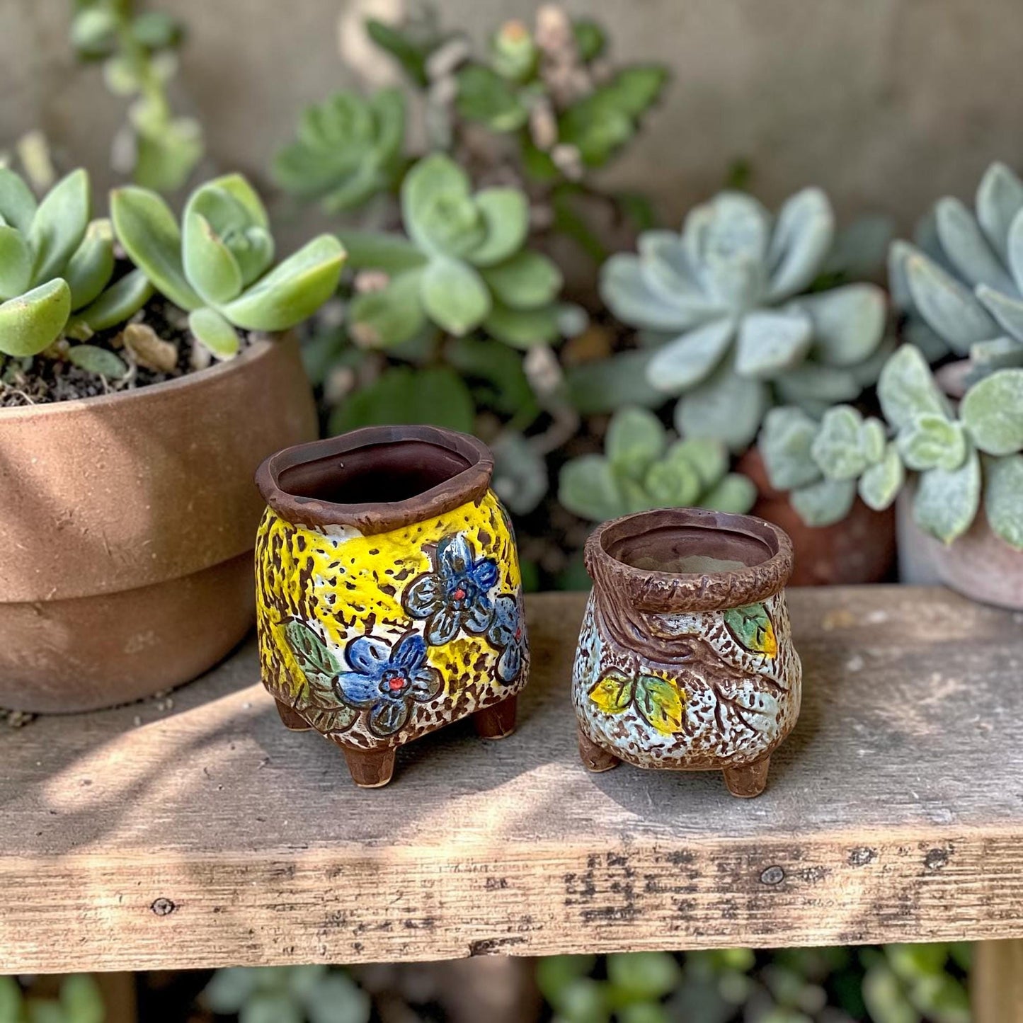 Vintage Style Footed Planters, Set of 2