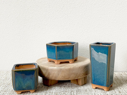 Set of 3 Ocean Blue Pots